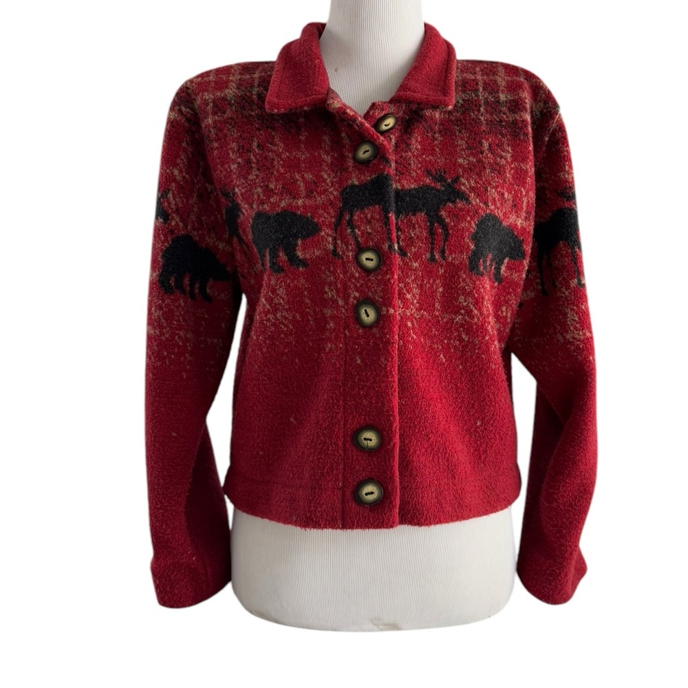 County Clothing Company Red Boho Slouchy Crop Jacket Medium Button Up